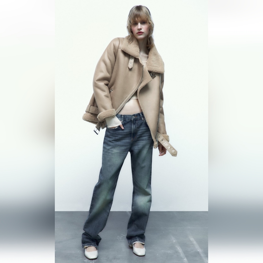 NWT ZARA SHEARLING DOUBLE FACED BIKER JACKET